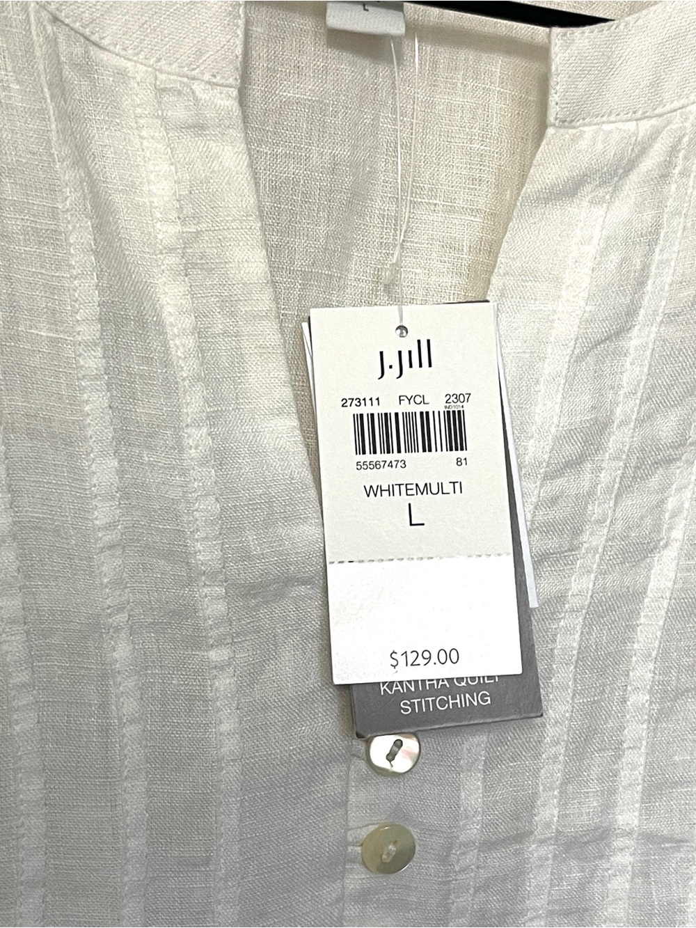 Pure Jill Elements Linen White Ombre Stitched Semi Sheer Tunic Top Sz L NWT - Picture 6 of 11